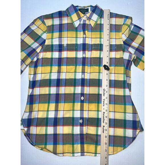 Lauren Ralph Lauren Shirt Women's Size PS Small Petites Yellow Plaid Roll Tab LS - Picture 7 of 15